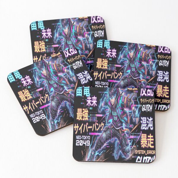 Item preview, Neon Cyberpunk Anime Warrior - Japanese Streetwear Glitch Art designed and sold by digital20shirt.