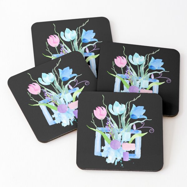 Item preview, Colorful Watercolor Tulips with Abstract Geometric Shapes Greeting Card designed and sold by FestivityFinds.
