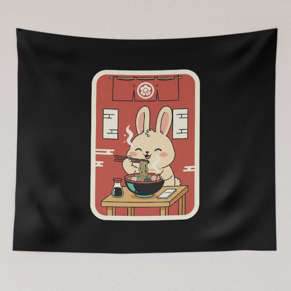 Item preview, Cute Bunny Eating Ramen Japanese Style designed and sold by JordynLadukeg65.