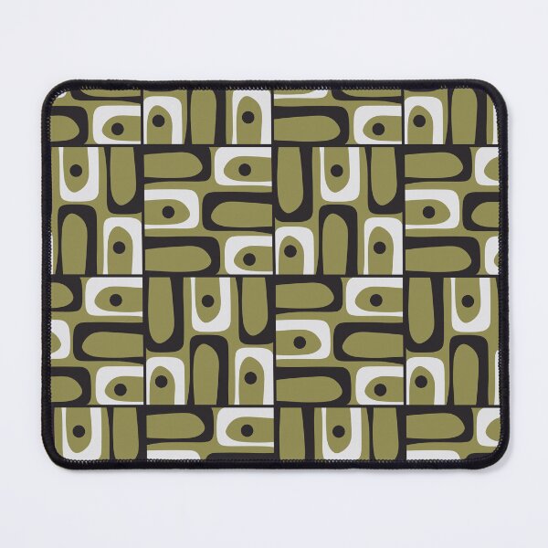 Item preview, Mid Century Modern Abstract Geometric Piquet Multi Pattern in Retro Olive Black White designed and sold by kierkegaard.