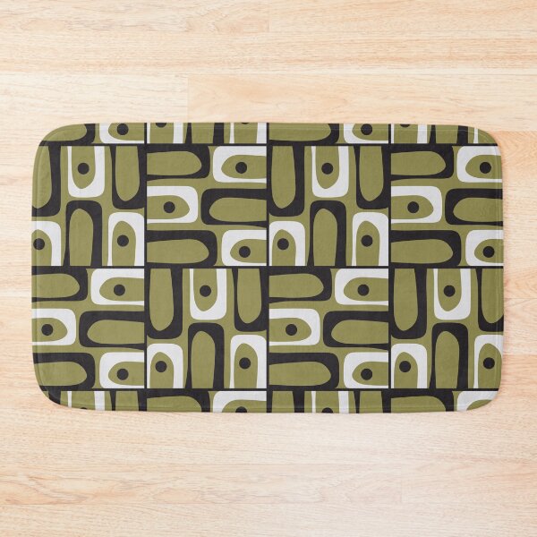Item preview, Mid Century Modern Abstract Geometric Piquet Multi Pattern in Retro Olive Black White designed and sold by kierkegaard.