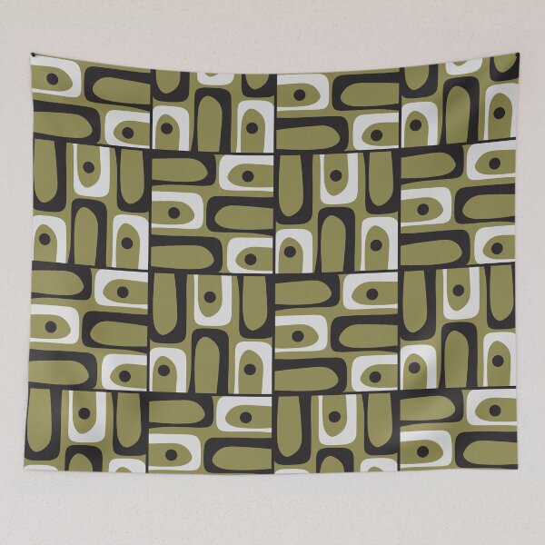 Item preview, Mid Century Modern Abstract Geometric Piquet Multi Pattern in Retro Olive Black White designed and sold by kierkegaard.