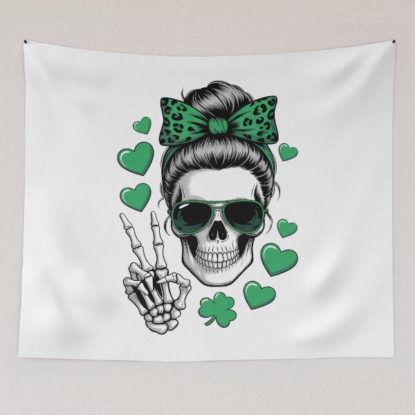 Item preview, St Patricks Day Skull Messy Bun Saint Pattys Paddys designed and sold by TyraYoung.