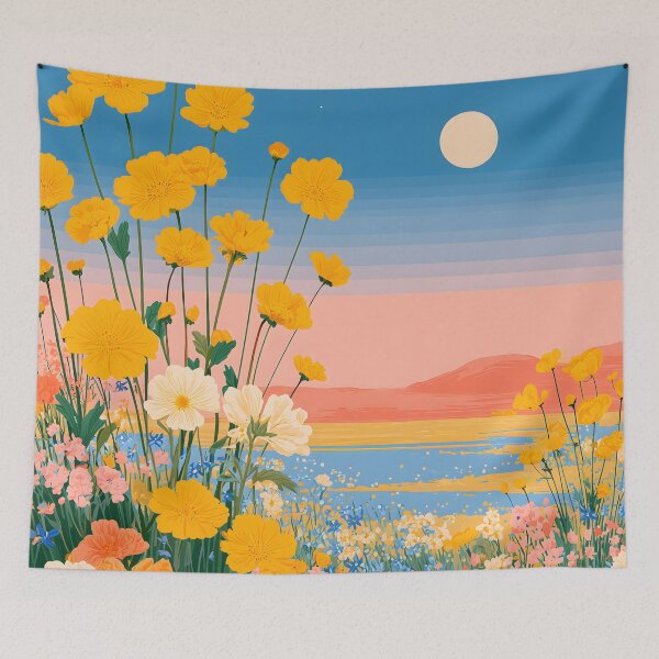 Item preview, Spring Field at Sunset – Minimalist Meadow Landscape with Warm Golden Light designed and sold by BobaBunny76.