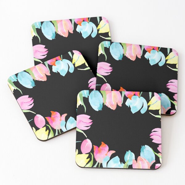Item preview, Watercolor Tulip Border Pastel Floral on Black Postcards designed and sold by FestivityFinds.