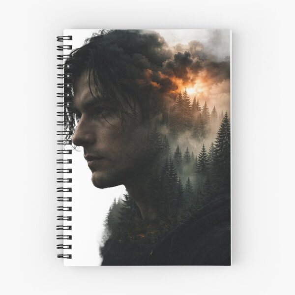 Item preview, Burning Mind — Cinematic Double Exposure Portrait | Dark Forest Fire Silhouette Art | Moody Surreal Wall Print & Graphic Design designed and sold by SketchSyndicate.