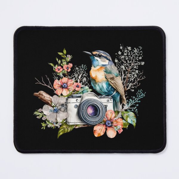 Item preview, Watercolor Bird on Vintage Camera T-Shirt | Floral Nature Photography Aesthetic Tee designed and sold by FestivityFinds.