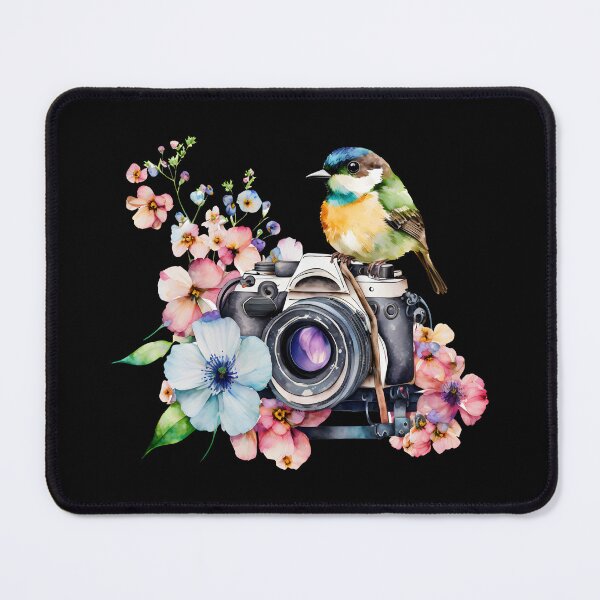 Item preview, Colorful Bird on Vintage Camera T-Shirt | Floral Watercolor Photography Nature Tee designed and sold by FestivityFinds.