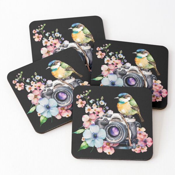 Item preview, Colorful Bird on Vintage Camera T-Shirt | Floral Watercolor Photography Nature Tee designed and sold by FestivityFinds.