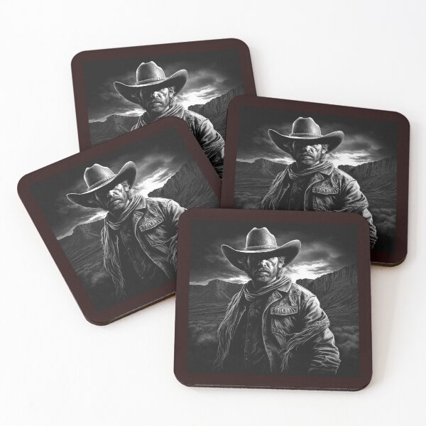 Item preview, Black and White Rugged Cowboy Portrait Western Art designed and sold by inkoutninja.
