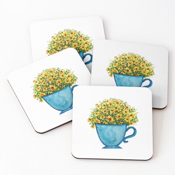 Item preview, Blue Teacup with Yellow Flowers Sticker | Watercolor Floral Mug Art | Cottagecore Botanical Design designed and sold by Little Bloom Studio.