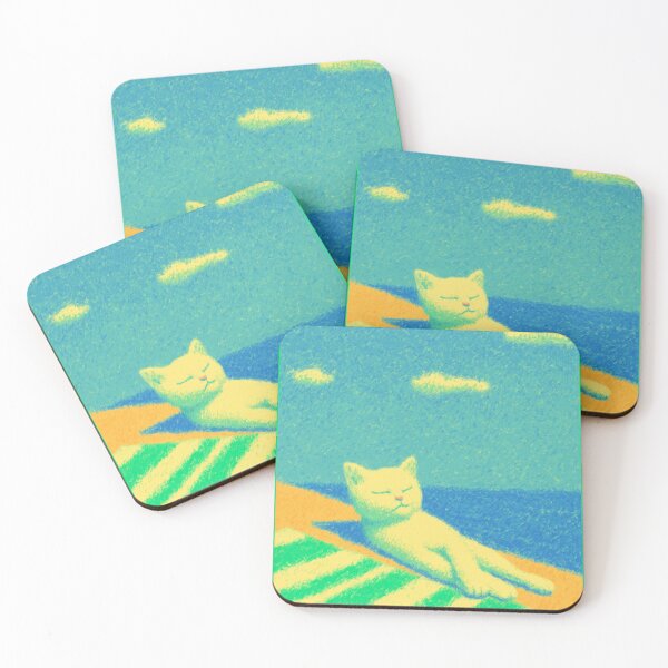 Item preview, Cute White Cat Sunbathing at Beach Summer Aesthetic Design designed and sold by Meow-Attitude.