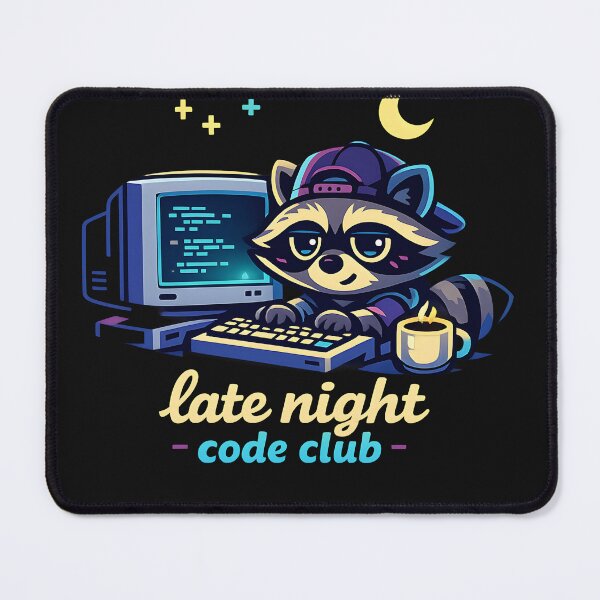 Item preview, "Late Night Code Club" | Aesthetic Coder Raccoon & Tech Art designed and sold by Naviora.