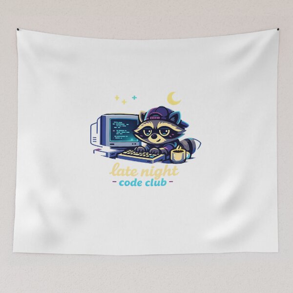 Item preview, "Late Night Code Club" | Aesthetic Coder Raccoon & Tech Art designed and sold by Naviora.