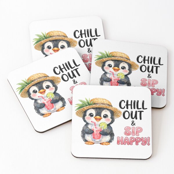 Item preview, Chill Out And Sip Happy Funny Summer Penguin Watercolor designed and sold by LunaPixelStudio.