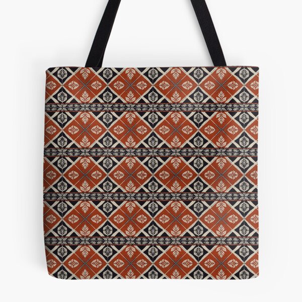 Item preview, Traditional Batik Geometric Leaf Pattern Terracotta Black Ethnic designed and sold by A1DesignMinimal.