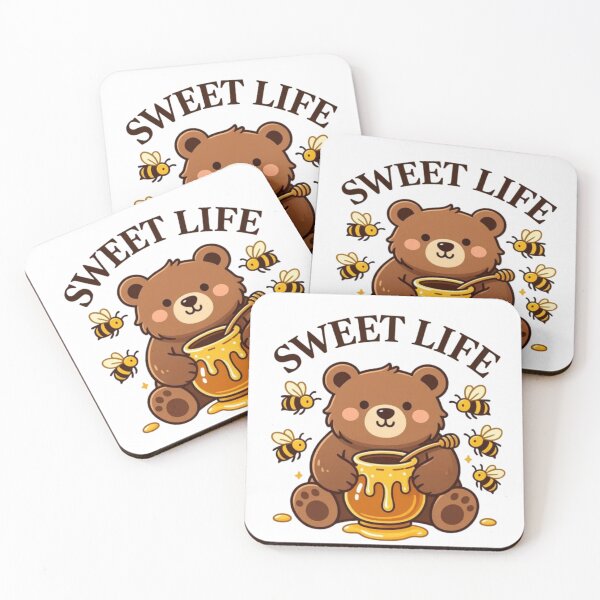Item preview, Sweet Life Cute Bear with Honey Pot and Bees Kawaii Art designed and sold by Golden_Pixel_Paper.