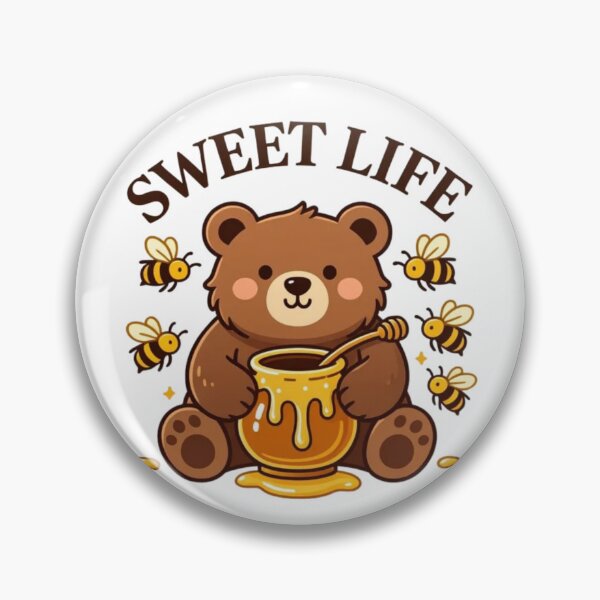 Item preview, Sweet Life Cute Bear with Honey Pot and Bees Kawaii Art designed and sold by Golden_Pixel_Paper.