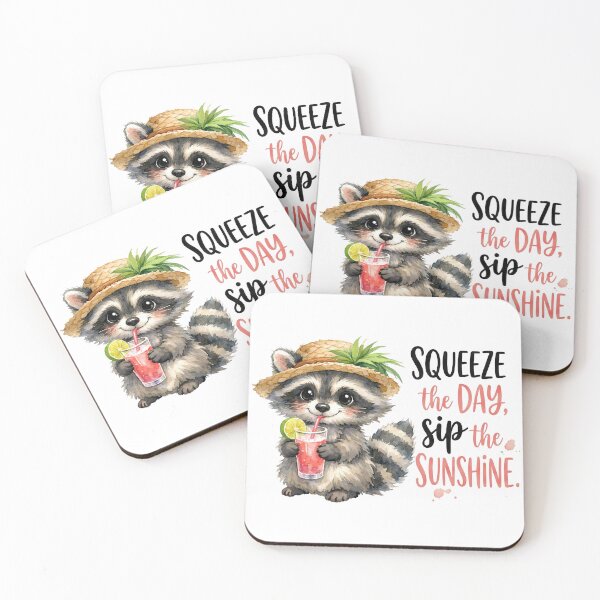 Item preview, Squeeze The Day Sip The Sunshine Funny Summer Raccoon Watercolor designed and sold by LunaPixelStudio.