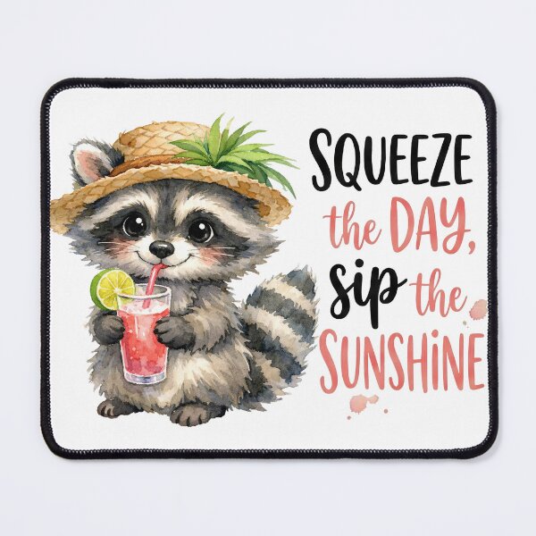 Item preview, Squeeze The Day Sip The Sunshine Funny Summer Raccoon Watercolor designed and sold by LunaPixelStudio.