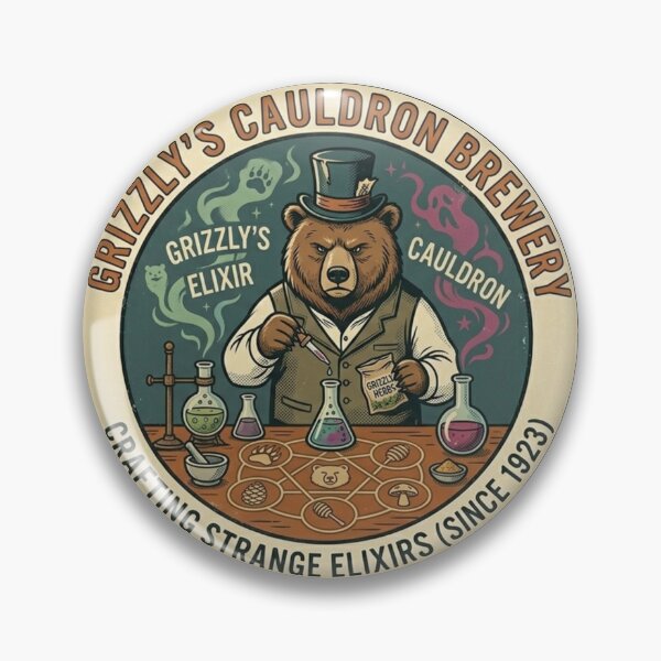 Aperçu de l'œuvre Ours Grizzly rétro années 80 - Élixirs étranges et sorts magiques créée et vendue par K-Vibe Design Studio.