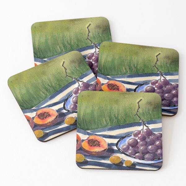 Item preview, Vintage Still Life Watercolor – Grapes & Peaches Picnic Aesthetic | Rustic Summer Fruit Painting designed and sold by Tsveti_watercolors.