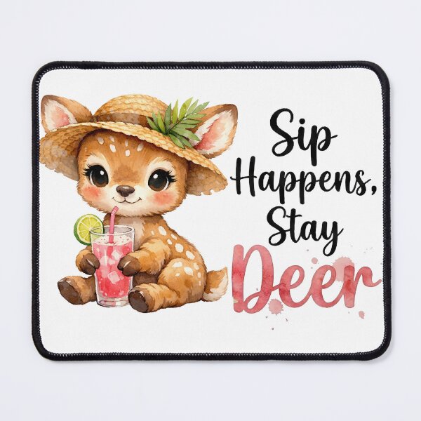 Item preview, Sip Happens Stay Deer Funny Summer Fawn Watercolor Pun designed and sold by LunaPixelStudio.
