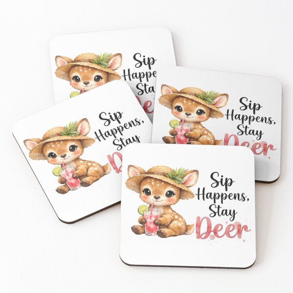 Item preview, Sip Happens Stay Deer Funny Summer Fawn Watercolor Pun designed and sold by LunaPixelStudio.