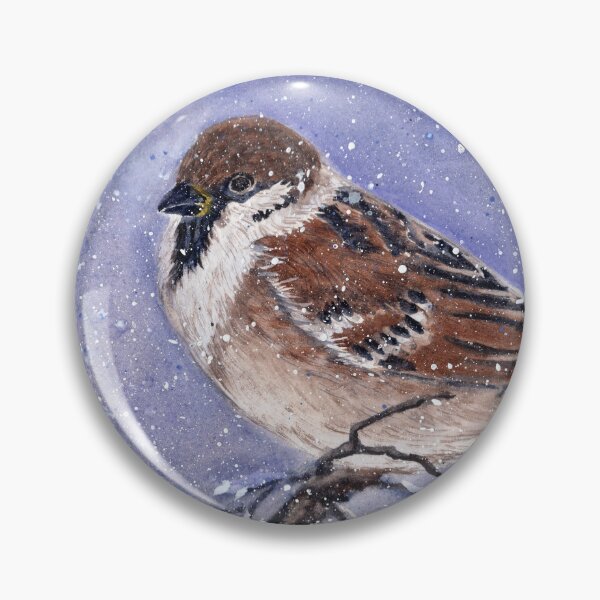 Item preview, Sparrow on Snowy Branch Watercolor – Minimal Winter Nature Scene | Calm Blue Winter Bird Art designed and sold by Tsveti_watercolors.