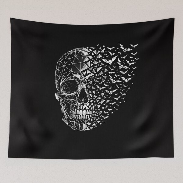 Item preview, Shattered Geometry: 3D Wireframe Skull & Dissolving Bat Swarm designed and sold by Studio77-Gothic.