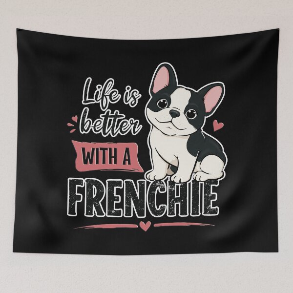 Aperçu de l'œuvre La vie est plus belle avec un bouledogue français ! Affiche mignonne pour amoureux des bouledogues français créée et vendue par MonNoir.