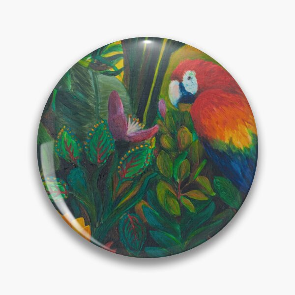 Item preview, A scarlet macaw among lush greenery and blossoms designed and sold by Agnieszka Gajewska art.
