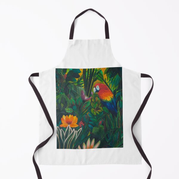 Item preview, A scarlet macaw among lush greenery and blossoms designed and sold by Agnieszka Gajewska art.