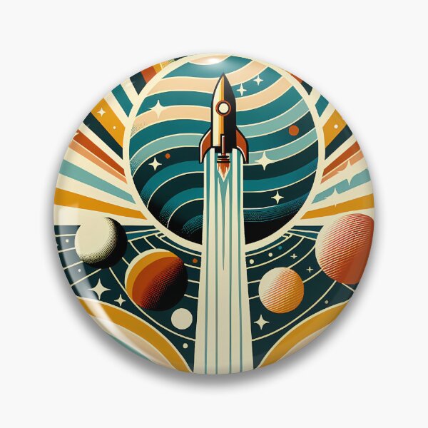 Item preview, Retro Rocket Launch Through Planet Rings designed and sold by InkSmithery.