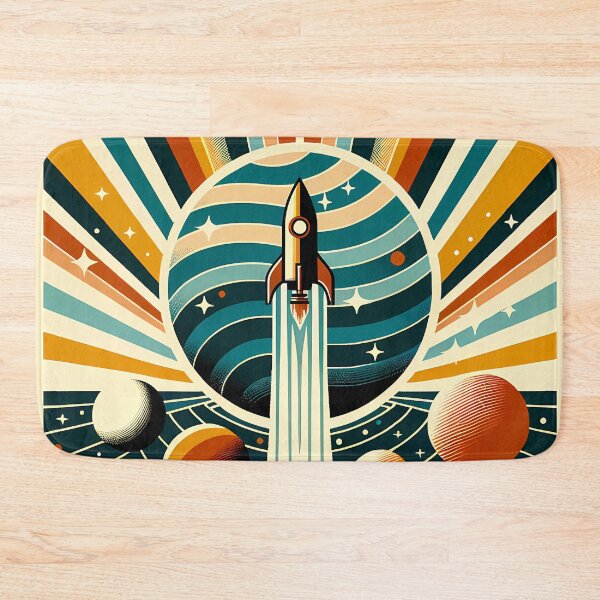 Item preview, Retro Rocket Launch Through Planet Rings designed and sold by InkSmithery.