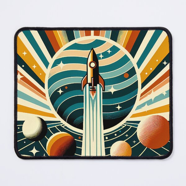 Item preview, Retro Rocket Launch Through Planet Rings designed and sold by InkSmithery.