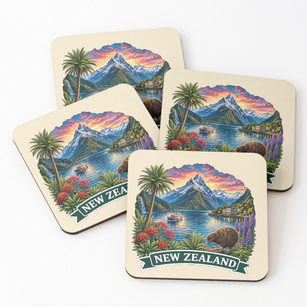 Item preview, New Zealand - Mountain Fjord Landscape with Kiwi Bird designed and sold by Myra365Art.