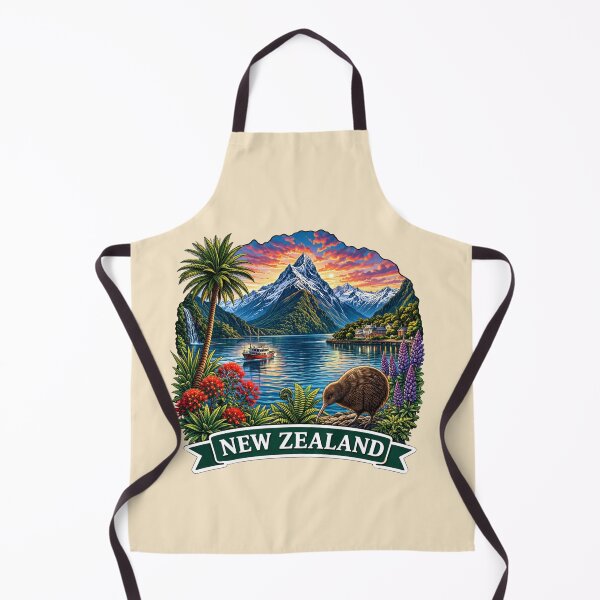 Item preview, New Zealand - Mountain Fjord Landscape with Kiwi Bird designed and sold by Myra365Art.
