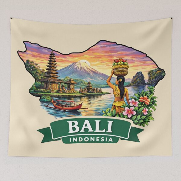 Item preview, Bali Indonesia - Temple, Mount Agung and Tropical Sunset designed and sold by Myra365Art.