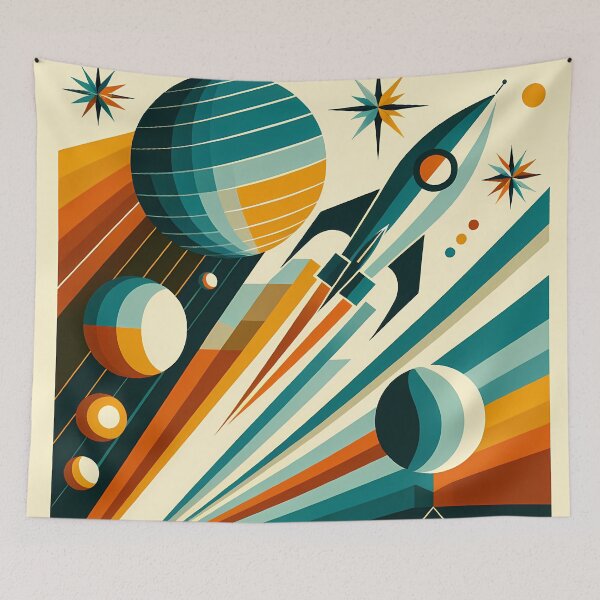 Item preview, Retro Rocket and Planets in Geometric Space designed and sold by InkSmithery.