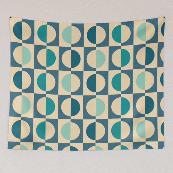 Item preview, Mid-Century Modern Geometric Circles in Teal and Cream designed and sold by Far Out Goods.