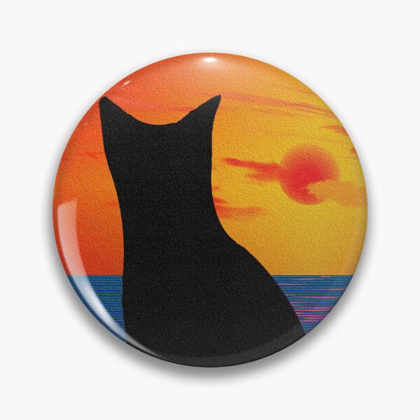 Item preview, Black Cat Sunset Ocean Silhouette Wall Art Retro Aesthetic Cat Art Print designed and sold by IconicDesignsXd.