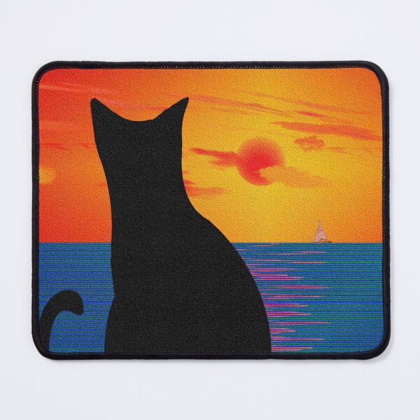 Item preview, Black Cat Sunset Ocean Silhouette Wall Art Retro Aesthetic Cat Art Print designed and sold by IconicDesignsXd.