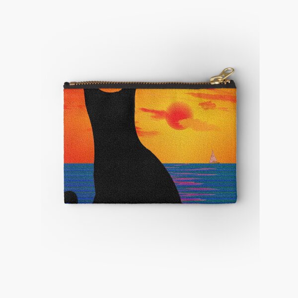 Item preview, Black Cat Sunset Ocean Silhouette Wall Art Retro Aesthetic Cat Art Print designed and sold by IconicDesignsXd.