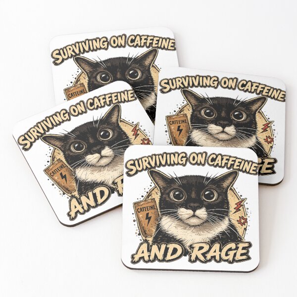 Item preview, Surviving on Caffeine and Rage” Cute Cat Meme designed and sold by McPurrface.