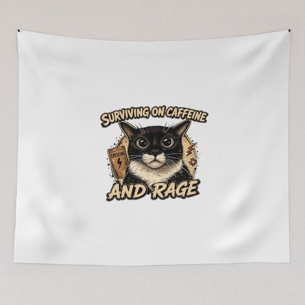 Item preview, Surviving on Caffeine and Rage” Cute Cat Meme designed and sold by McPurrface.