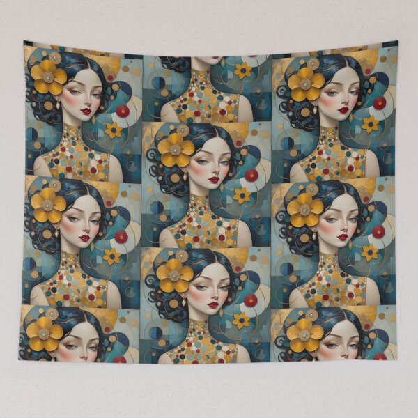Item preview, Art Nouveau Floral Woman Portrait designed and sold by Beyond The Canvas.