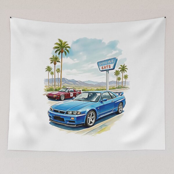 Item preview, Retro Blue Tuner Car at Skyline Diner designed and sold by graphixpolash.