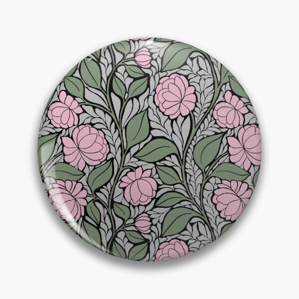 Item preview, Large Soft Pink Peony Art Nouveau Sage Green Botanical Pattern designed and sold by DColourMuse.