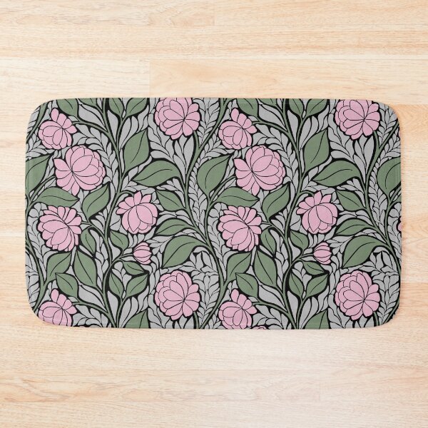 Item preview, Large Soft Pink Peony Art Nouveau Sage Green Botanical Pattern designed and sold by DColourMuse.